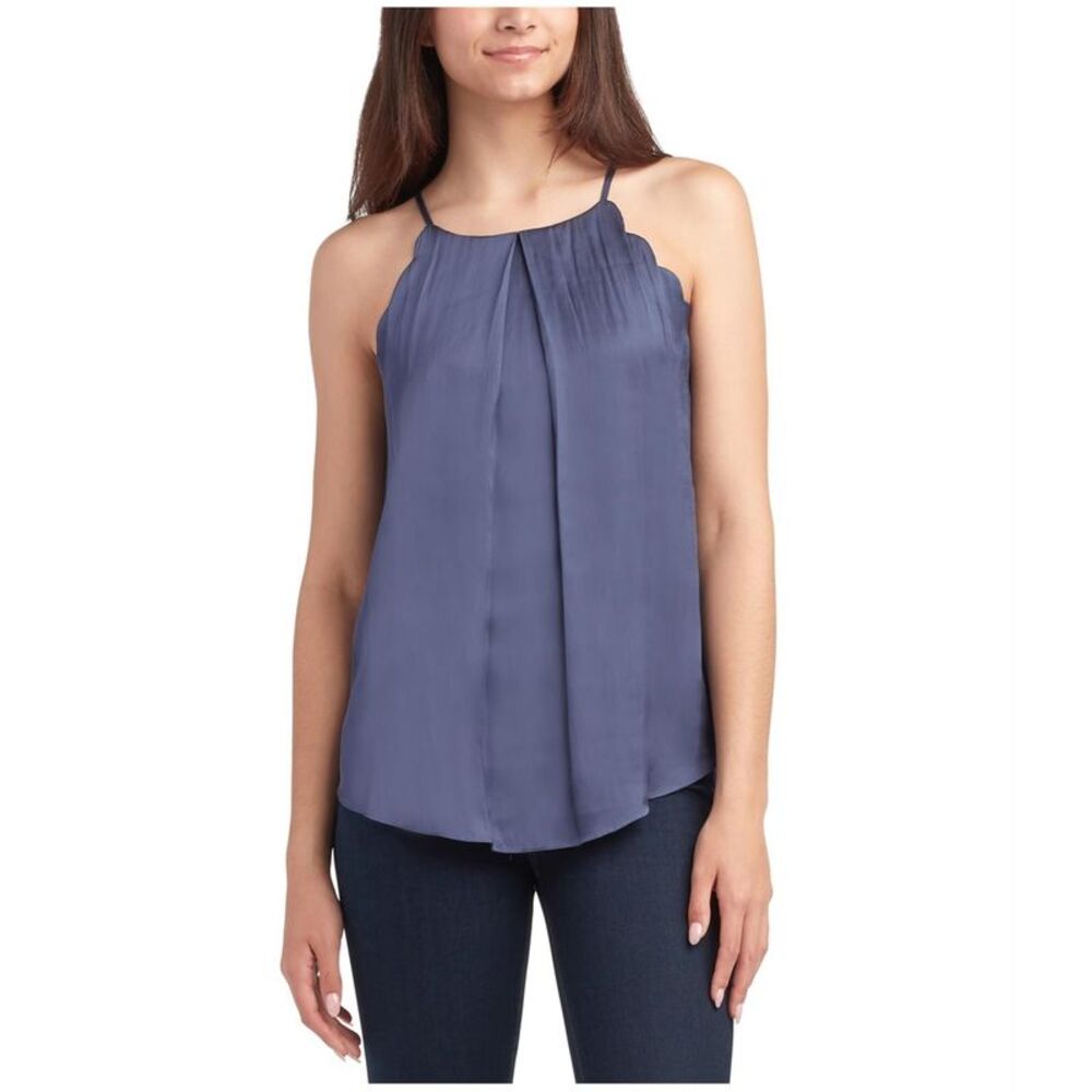 BCX Womens Juniors High Neck Scalloped Edge Halter Top Shirt, NWT